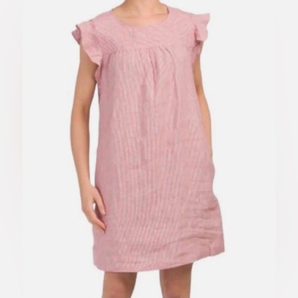 Cynthia Rowley Dresses & Skirts - Cynthia Rowley Womens Striped Linen Mini Dress SZ M Pocket Ruffle Flutter Garden